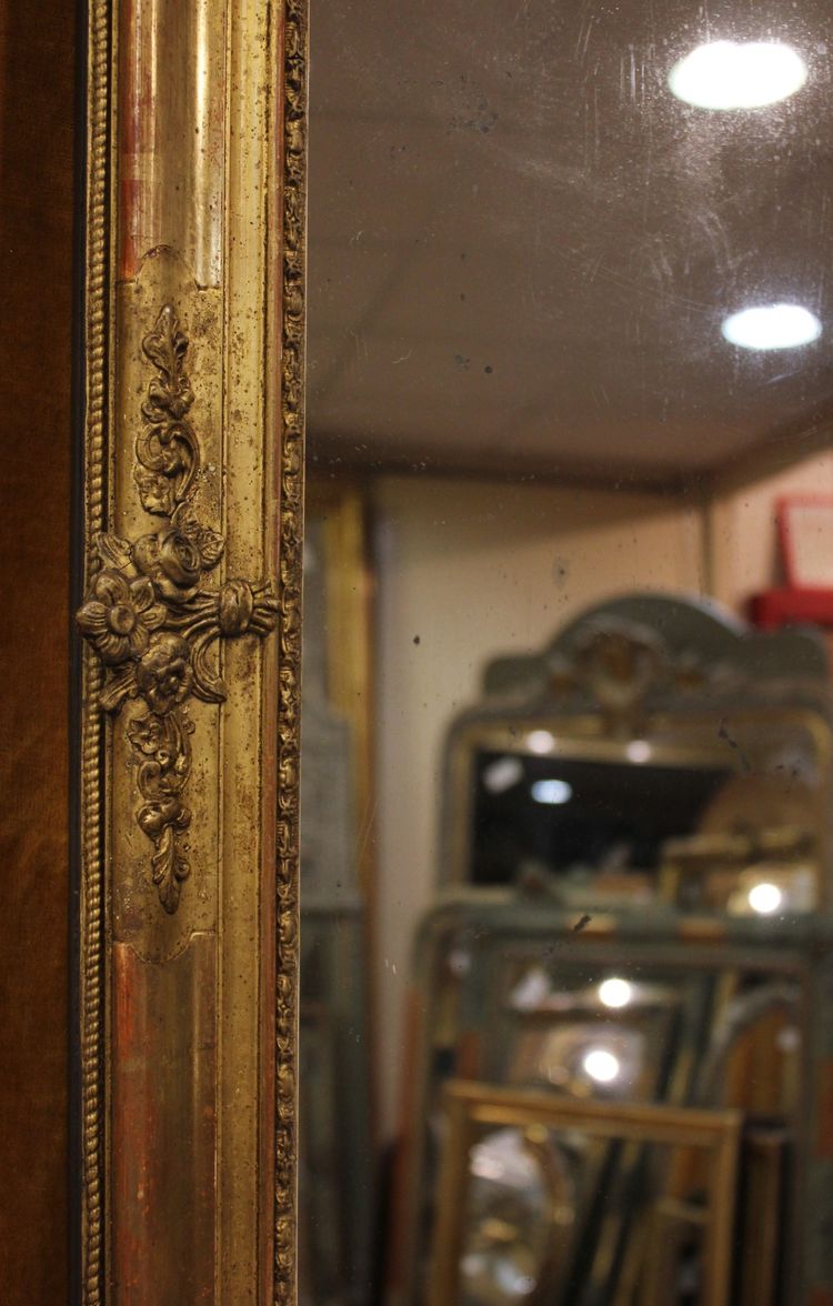 76 x 95 cm Miroir ancien rectangle restauration, feuille d'or et glace mercure