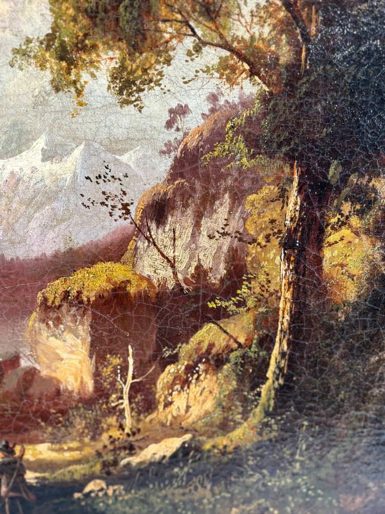 School probably German, Oil on canvas, romantic landscape with traveler, circa 1890-1910