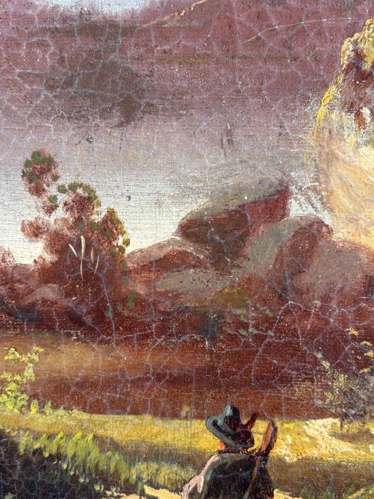 School probably German, Oil on canvas, romantic landscape with traveler, circa 1890-1910