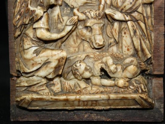 Basso rilievo in alabastro del XVII secolo Nascita di Cristo.