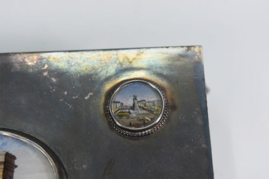 Zigarrenkiste Metall Versilbert Medaillons Paris Painted XIX.