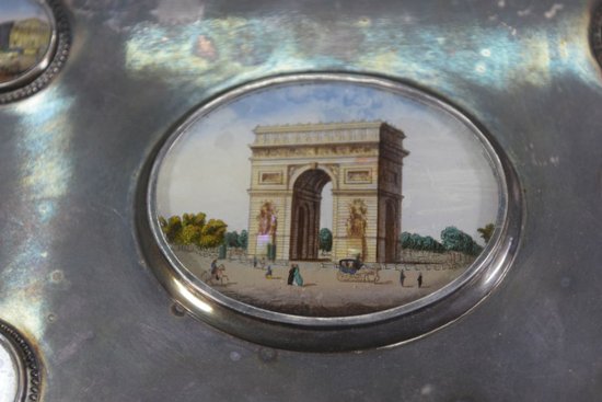 Zigarrenkiste Metall Versilbert Medaillons Paris Painted XIX.