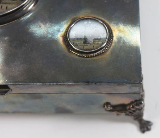 Zigarrenkiste Metall Versilbert Medaillons Paris Painted XIX.