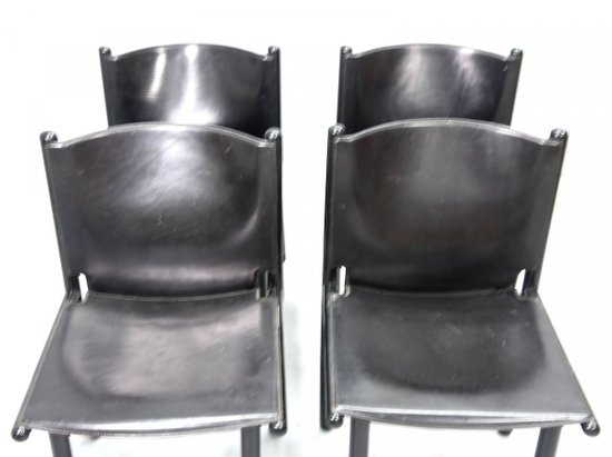 Set Of Four 1980's Leather Chairs Cassina Edition