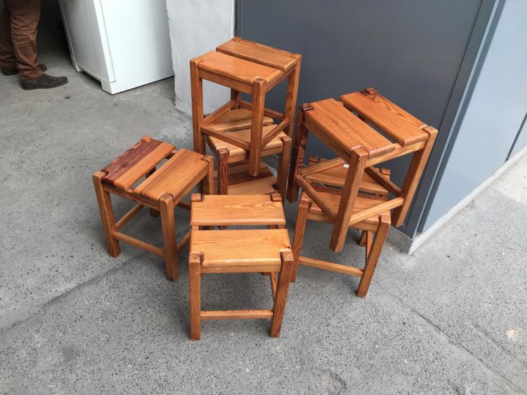 Pierre Gautier-delaye, Six Tabourets En Pin, Circa 1956 
