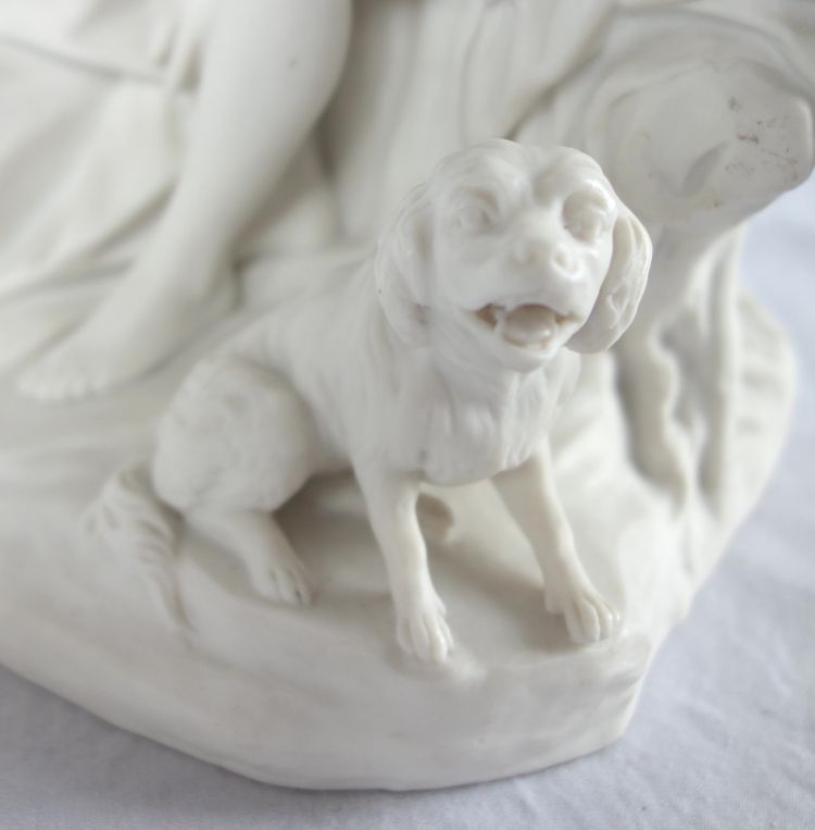 Sèvres : scène galante du XVIIIe siècle - la leçon de flûte, groupe en biscuit - signé