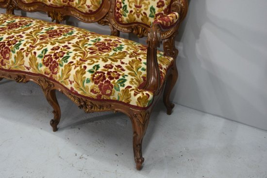 Bench Louis XV style Tapestry And Mirror late 19th century