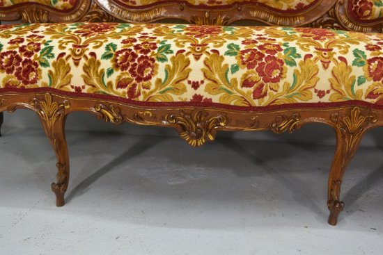 Bench Louis XV style Tapestry And Mirror late 19th century