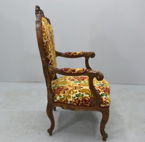 Pair Of Armchairs Walnut Carved Style Louis XV Late 19th century