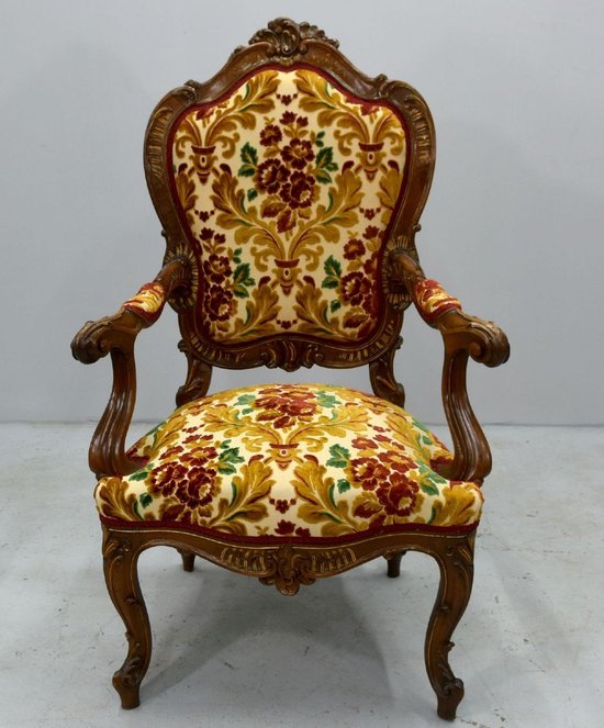 Pair Of Armchairs Walnut Carved Style Louis XV Late 19th century