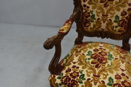 Pair Of Armchairs Walnut Carved Style Louis XV Late 19th century