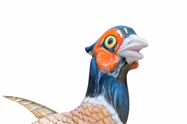 Couple de faisans en céramique polychrome – Belgique, attribué à Boch La Louvière