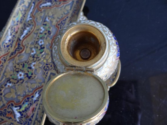 Calamaio in bronzo e cloisonné di Parigi Napoleone III