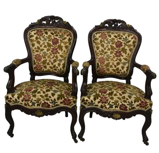 Living Room Chairs And Armchairs And Golden Bronzes 4 Pieces End XIXth Precious Wood