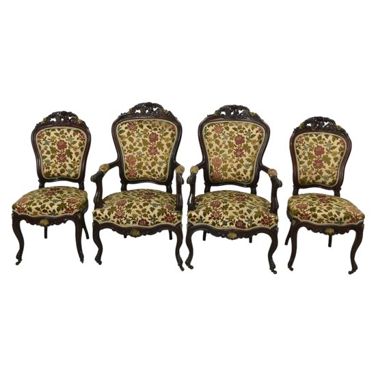 Living Room Chairs And Armchairs And Golden Bronzes 4 Pieces End XIXth Precious Wood