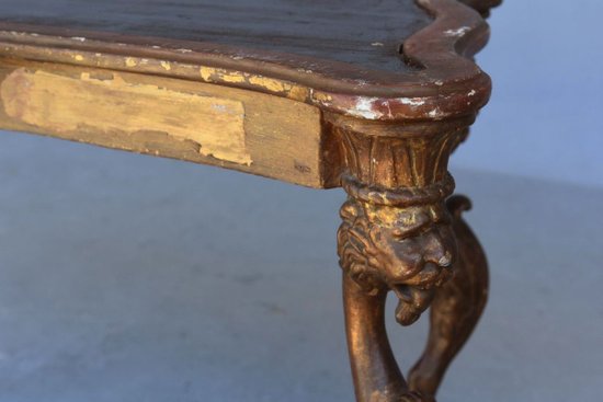 Small Italian Lady's Desk With Gargoyles In Gilded Wood 19th Century