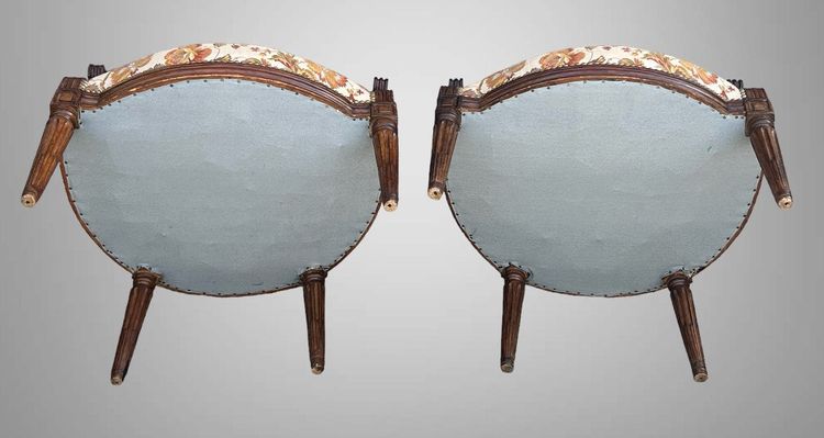 COPPIA DI SEDIE CABRIOLET LOUIS XVI DEL XVIII SECOLO CON SCHIENALI IN FAGGIO OMBRELLATO