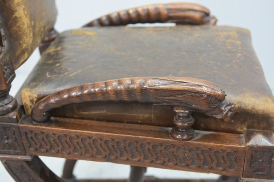 Rare Series Of 6 Walnut Armchairs Of Renaissance Style XIXth