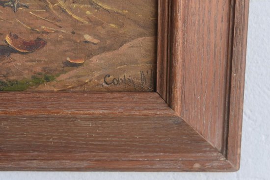 Pair of Oil on Canvas The Low Court With Chickens Signed Cortes Fils