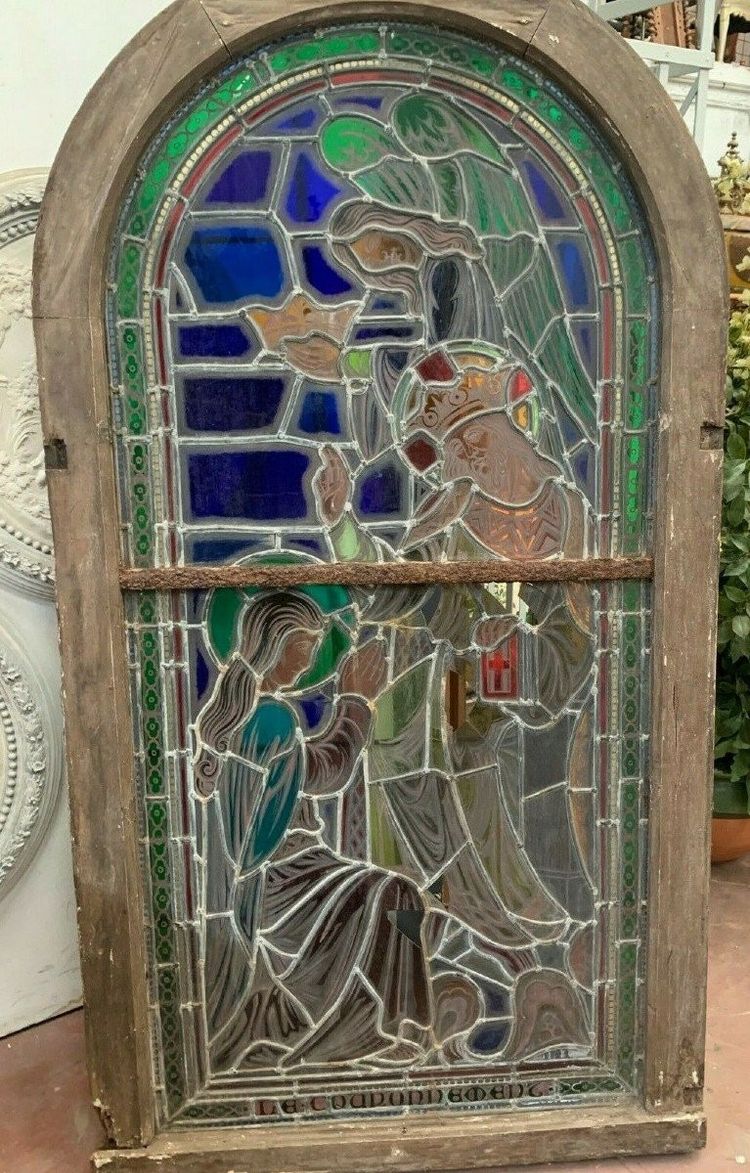 Stained glass panel depicting a 19th-century coronation