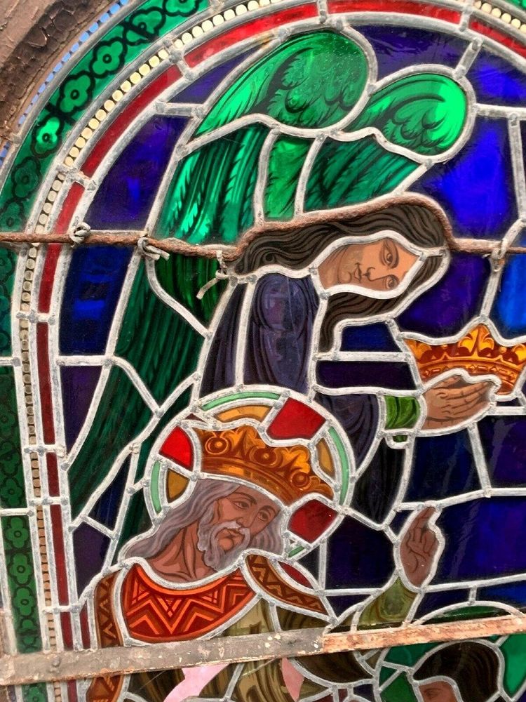 Stained glass panel depicting a 19th-century coronation