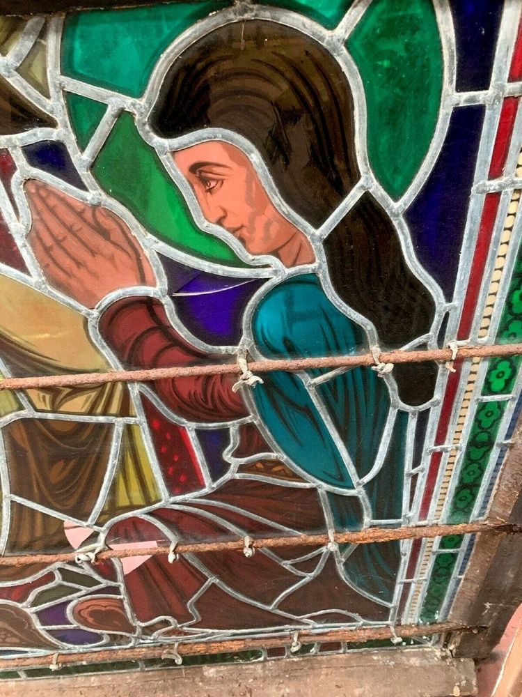 Stained glass panel depicting a 19th-century coronation