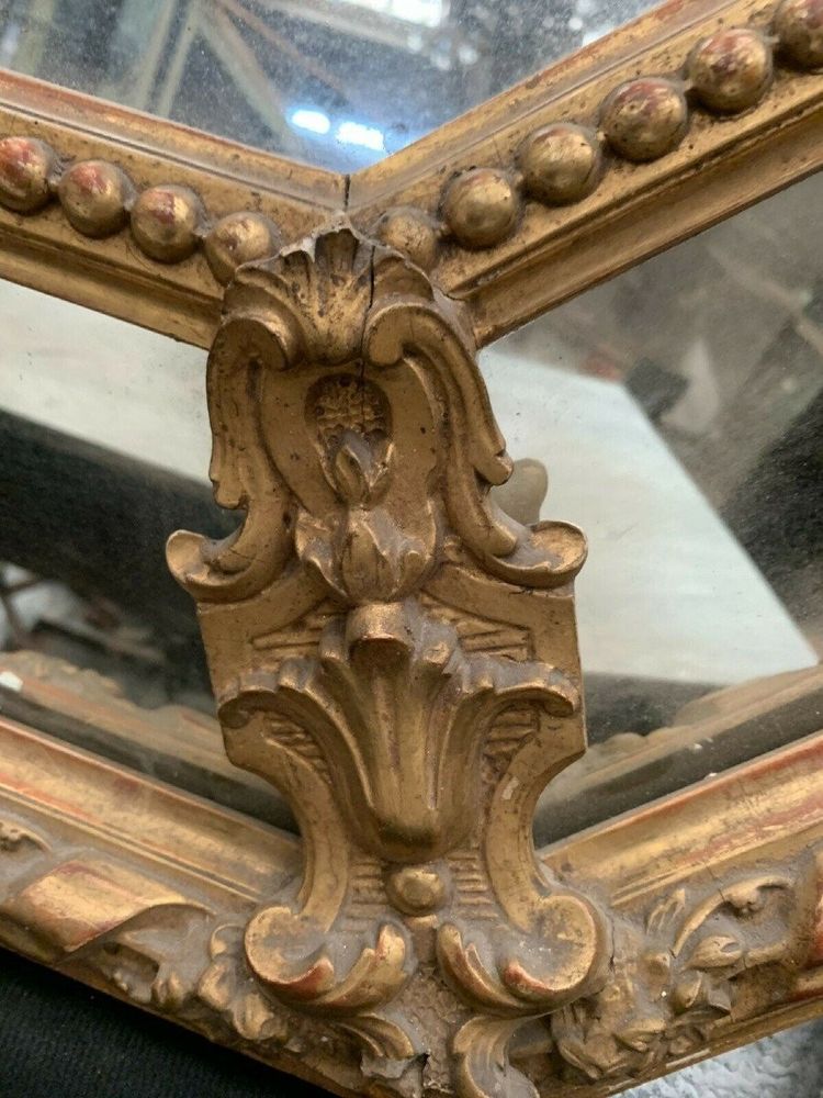Specchio a pannelli chiusi in legno e stucco dorato, specchio Napoleone III, XIX secolo