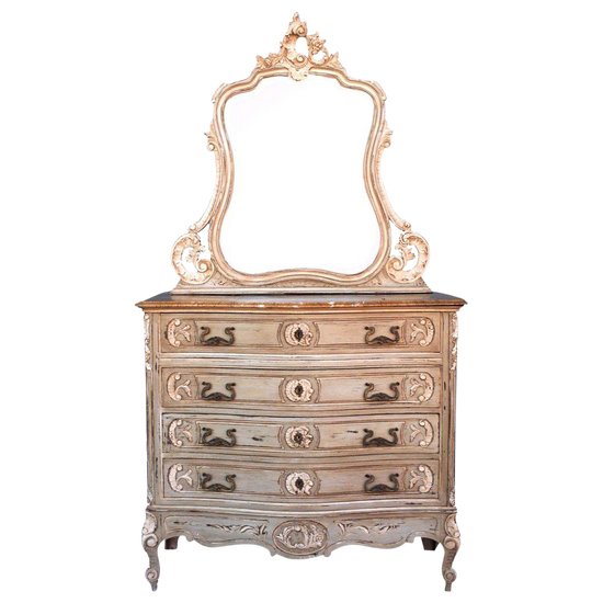 Commode Coiffeuse De Style Louis XV Laquée Grise  1900 
