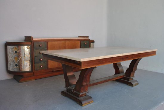 Art Deco Dining Table Rosewood Travertine Top