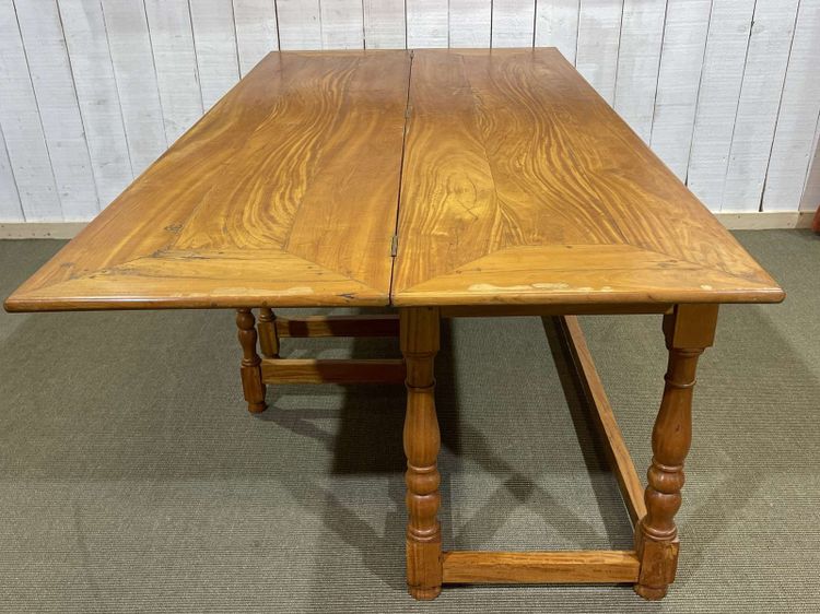 Large 1980s console table in light mahogany, foldable