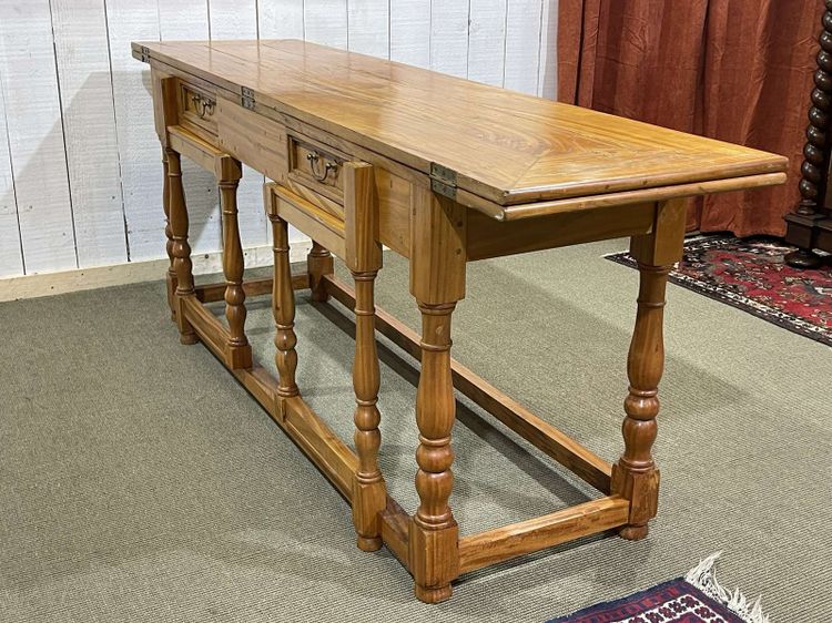 Large 1980s console table in light mahogany, foldable