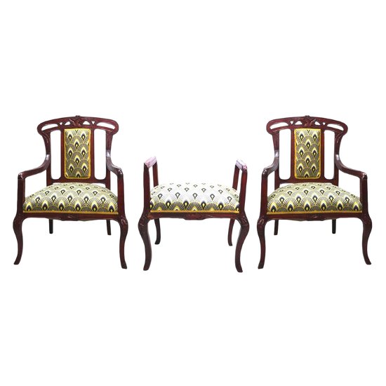 Set Of 3 Art Nouveau Mahogany Seats 1900