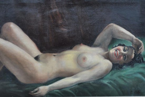 Painting Signed Hilgers 1930 Olympia Nude Art Deco