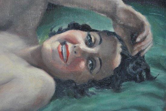 Painting Signed Hilgers 1930 Olympia Nude Art Deco