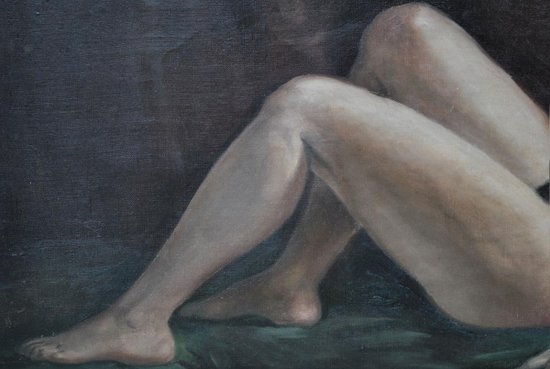 Painting Signed Hilgers 1930 Olympia Nude Art Deco