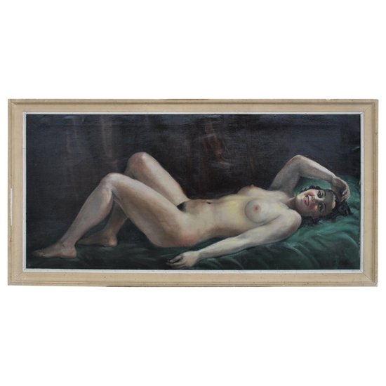 Pittura firmata Hilgers 1930 Olympia Nude Art Deco