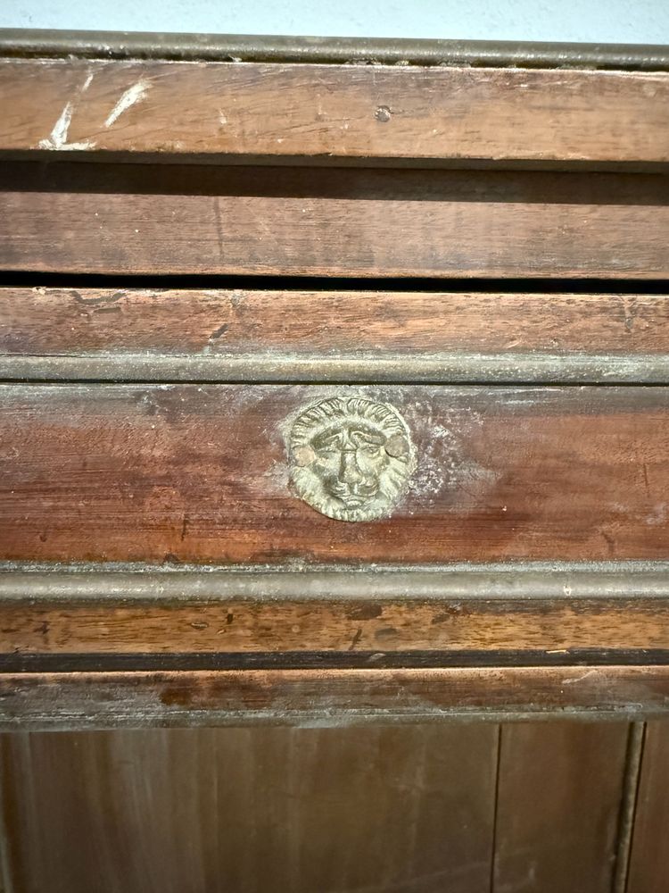 Console ancienne de style Empire en noyer, suspendue, XIXe siècle, 150 x 56 x 23 cm. Une pièce rare et ravissante.