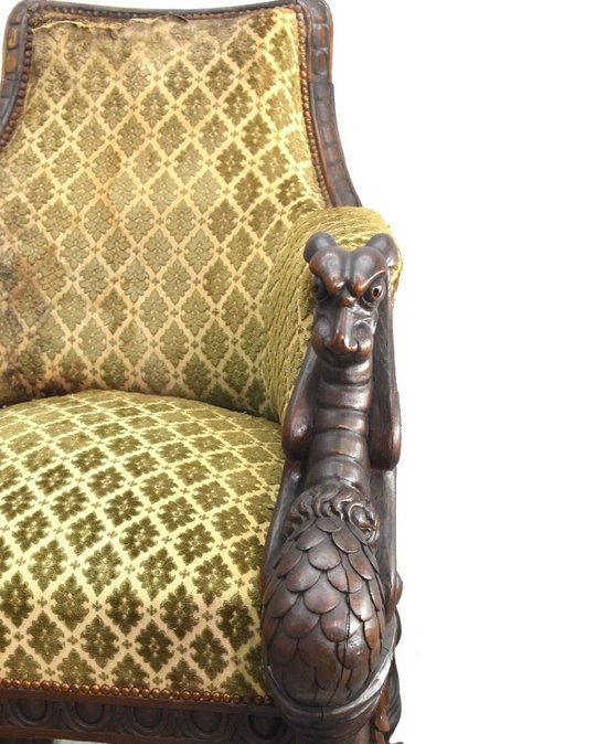Deliziosa poltrona a trono in rovere in stile gotico della fine del XIX secolo