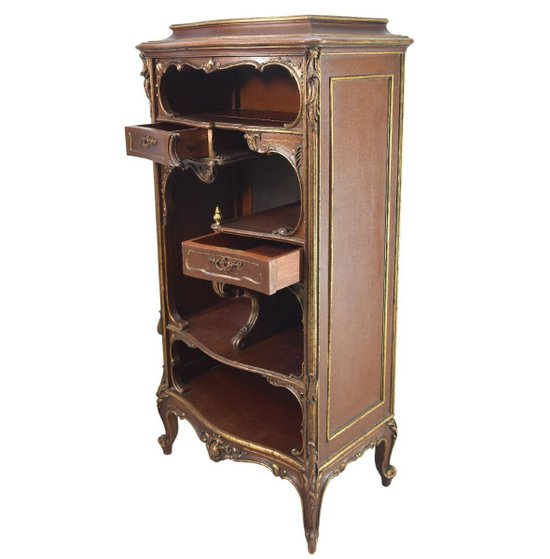 Cabinet De Style Louis XV Rocaille Bois Doré Marron Fine del XIX secolo