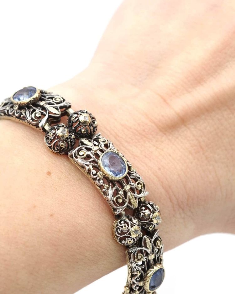 Bracelet saphirs de Ceylan et diamants en argent et or 18k