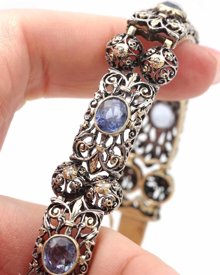 Bracelet saphirs de Ceylan et diamants en argent et or 18k