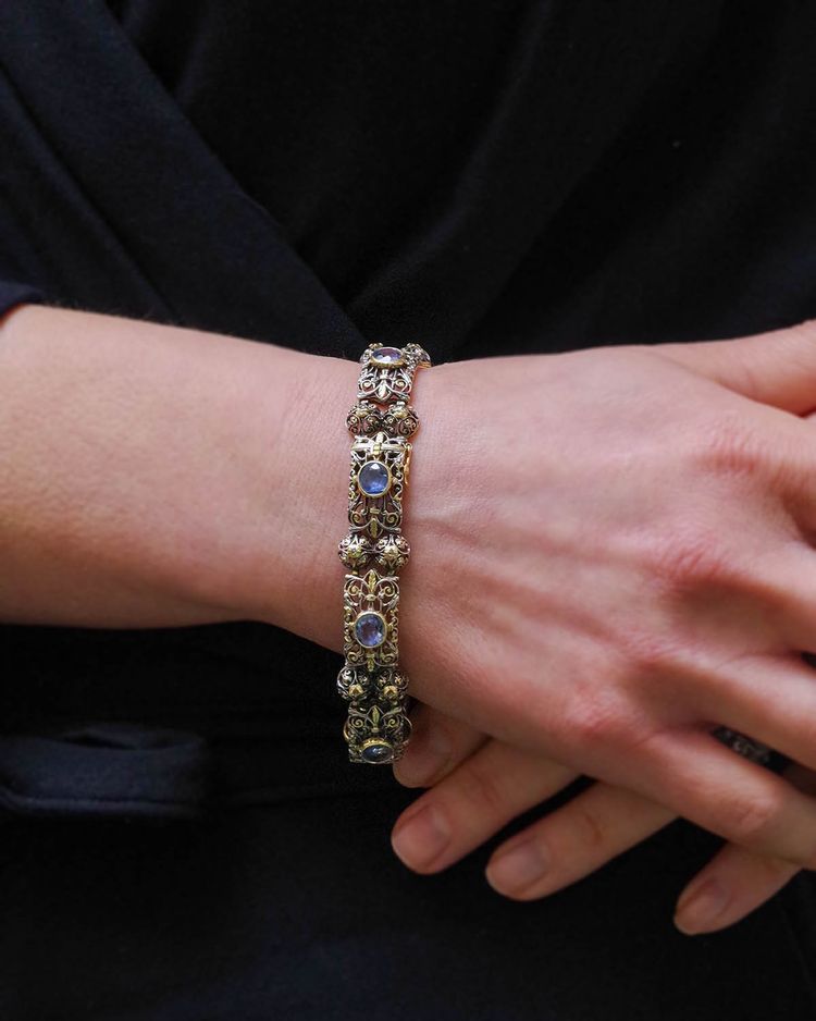 Bracelet saphirs de Ceylan et diamants en argent et or 18k