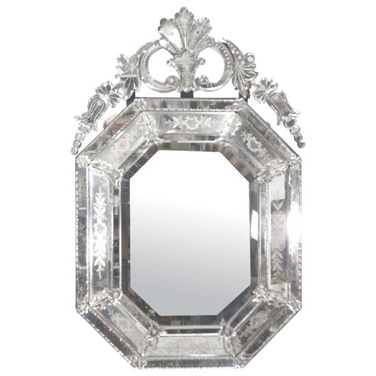 Venetian Style Mirror Octagonal Shape with Flower Design