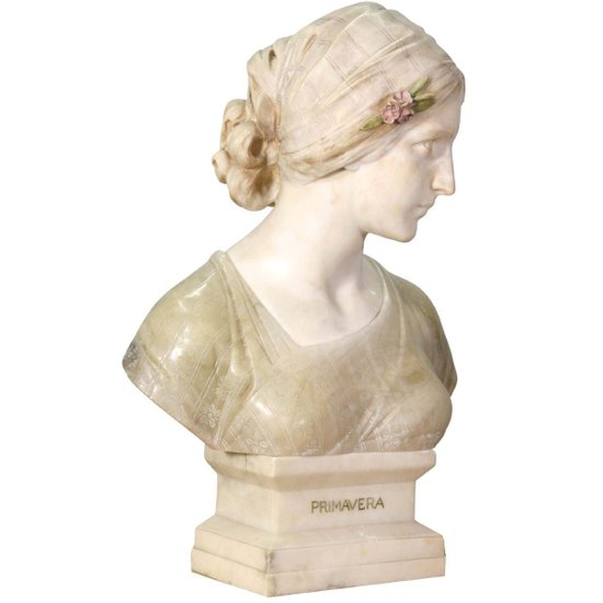 Buste De Jeune Femme En Marbre Et Albâtre