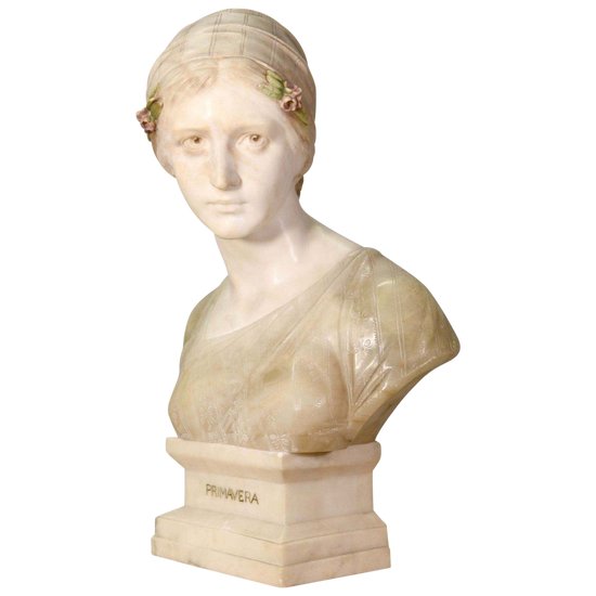 Busto di giovane donna in marmo e alabastro