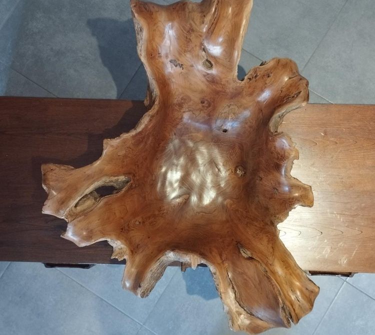 Skulpturales Mittelstück aus Holz, organisch geschnitten, brutalistisch.