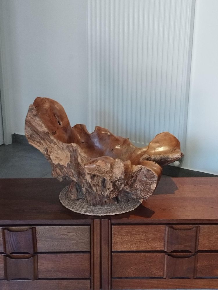 Skulpturales Mittelstück aus Holz, organisch geschnitten, brutalistisch.