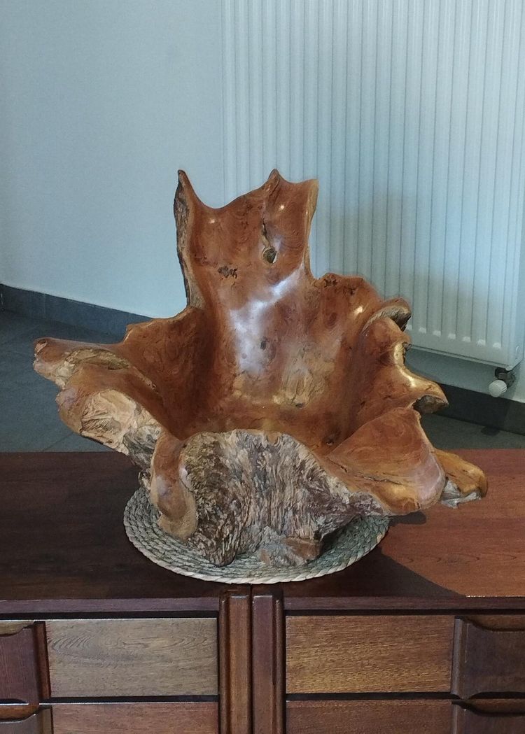 Skulpturales Mittelstück aus Holz, organisch geschnitten, brutalistisch.