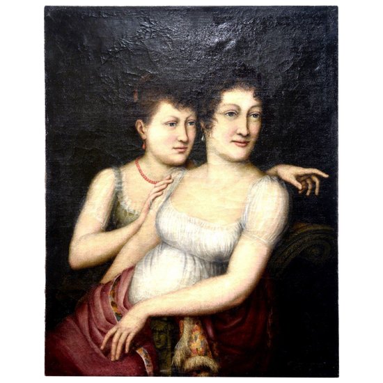 Portrait De Deux Femmes huile sur toile époque Empire