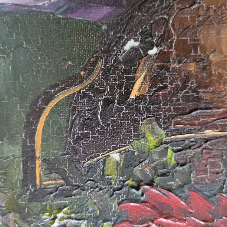 tableau huile sur toile signé Brézot  bouquet de fleurs dans pot cuivré
